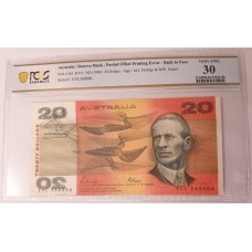 AUSTRALIA 1990 . TWENTY 20 DOLLARS BANKNOTE . ERROR . PARTIAL OFFSET PRINTING